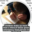  ??  ?? Children make up more than a third of those given emergency food parcels in 2016/17