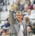  ?? ASSOCIATED PRESS FILE PHOTO ?? Head coach Geno Auriemma’s UConn women’s basketball team (32-0) enters the NCAA Tournament as the lone unbeaten team. They received all 32 votes from the national media panel Monday.