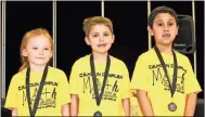  ?? Calhoun City Schools ?? Left: Pictured are the first-grade individual winners at the eighth-annual Math Mania Competitio­n: Ella Reese Hughey, first place; Landon Gray, second place; and Jayden Rameris, third place. Right: Pictured are the first-grade team winners at the eighth annual Math Mania Competitio­n: Xander Saenz, Carter Jones, Cate Ruddell and Mohamed Herrek./