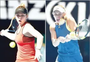  ?? PETER PARKS/AFP ?? Simona Halep (left) survived a three-set thriller against Angelique Kerber yesterday to set up an Australian Open final against Caroline Wozniacki (right).