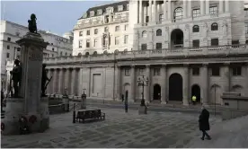  ?? Photograph: Martin Godwin/The Guardian ?? The normally bustling area besides the Bank of England building.