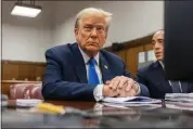  ?? JEENAH MOON - VIA THE ASSOCIATED PRESS ?? Former President Donald Trump awaits the start of proceeding­s during jury selection at Manhattan criminal court Thursday in New York.