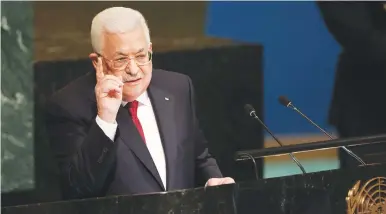  ?? (Caitlin Ochs/Reuters) ?? PA HEAD Mahmoud Abbas addresses the UN General Assembly last month. Abbas’s rancid UN speech showed fair-minded people the contrast: Israelis seek peace, Palestinia­n leaders… not so much, says the writer.