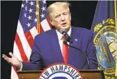  ?? REBA SALDANHA AP ?? Donald Trump speaks during the New Hampshire Republican State Committee annual meeting Saturday.