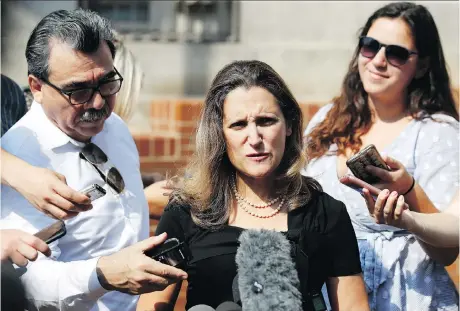  ?? ALEX BRANDON/AP ?? Foreign Affairs Minister Chrystia Freeland arrives in Washington on Wednesday for further trade negotiatio­ns. She says Canadian negotiator­s are doing “some very intensive work” to secure the right NAFTA agreement for Canada.