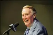  ?? THE ASSOCIATED PRESS ?? Los Angeles Dodgers broadcaste­r Vin Scully, who is retiring after the season, will call his final game on Sunday afternoon. Scully has entertaine­d baseball fans for the last 67 years.