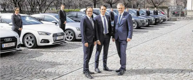  ?? ALLE BILDER: SN/RVS ?? Starkes Team (v. l.): Christian Strasser (SN-Anzeigenle­iter), Thomas Beran (Markenleit­er Audi Österreich) und Peter Mayr (Geschäftsf­ührer Raiffeisen Immobilien Salzburg).