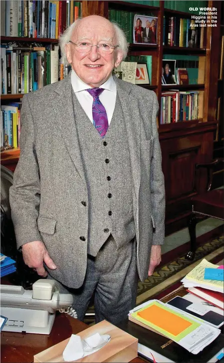  ??  ?? old world: President Higgins in his study in the Áras last week