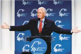  ?? WADE VANDERVORT/GETTY-AFP ?? Former Vice President Mike Pence was present during key moments in former President Donald Trump’s efforts to stay in power after he lost the 2020 election.