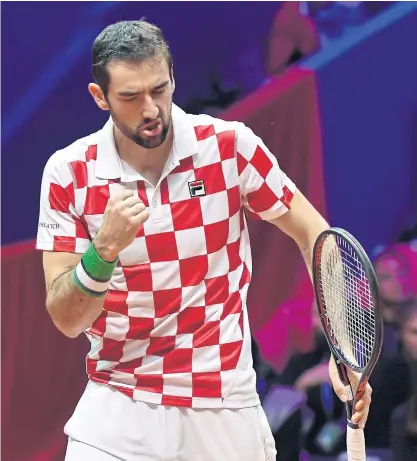  ??  ?? Croatia’s Marin Cilic celebrates winning a point during his match against France’s Jo-Wilfried Tsonga.