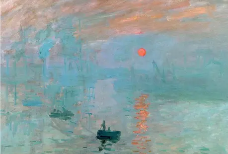  ??  ?? Impression­e, levar del sole (1872), il dipinto dell’artista francese Claude Monet (1840-1926) dal quale prende il nome il movimento impression­ista