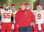  ?? ?? Coach Andy Reid and the Chiefs host the Dolphins on Saturday in an AFC Wild Card playoff game.