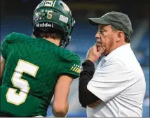  ?? CONTRIBUTE­D BY JASON GETZ ?? Blessed Trinity head coach Tim McFarlin and his team have won the last three state championsh­ips in Class AAAA, but the pressure intensifie­s with a move up this season to AAAAA.