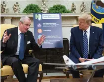 ?? DOUG MILLS GETTY IMAGES ?? New Jersey Gov. Phil Murphy, left, met with U.S. President Donald Trump at the White House on Thursday to ask for funding to keep people such as police officers on the job.