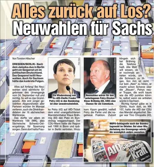  ??  ?? MOPO-Schlagzeil­e nach der Bundestags­wahl im Oktober. Bei einer Wiederholu­ng des Urnengangs würde die womöglich anders aussehen.