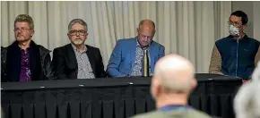  ?? MURRAY WILSON/STUFF ?? Horizons by-election candidates during Tuesday’s debate. From left, Grant Seton, Jack Dowds, Jono Naylor and Chris Teo-sherrell, listen to Ross Barber, who is out of shot.