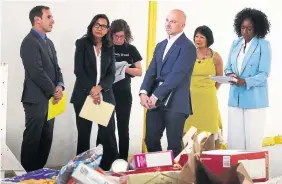  ?? STEVE RUSSELL TORONTO STAR FILE PHOTO ?? Toronto mayoral candidates Josh Matlow, Ana Bailão, Brad Bradford, Olivia Chow and Mitzi Hunter wait to walk to the stage in the first major debate of the special election at Daily Bread Food Bank in Toronto on May 15.