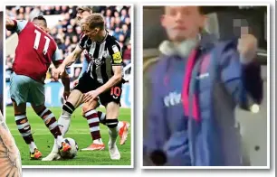  ?? GETTY IMAGES /REX ?? Bad day at the office: Phillips cannot bear to look after conceding a penalty (above left) at Newcastle. Later he gives the middle finger (above right) to a fan