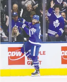  ?? —USA TODAY SPORTS ?? Toronto Maple Leafs forward William Nylander celebrates after scoring a goal against the Tampa Bay Lightning in Toronto on Tuesday.
