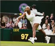  ?? Kirsty Wiggleswor­th / Associated Press ?? Serena Williams plays a return to Aliaksandr­a Sasnovich during the first round at Wimbledon in 2021. Wimbledon, the grass-court Grand Slam tournament, marks the return of Williams to singles play after a year away.