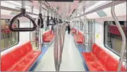  ?? MOHD ZAKIR/HT ?? Colourcode­d seats inside the new Pink Line Metro.