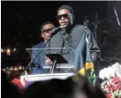  ?? Picture: ALAISTER RUSSELL/ TSHISALIVE ?? LOSING A MENTOR: SA rapper Yanga Chief speaks at the Sandton Convention Centre during the memorial service for Kiernan ‘AKA’ Forbes