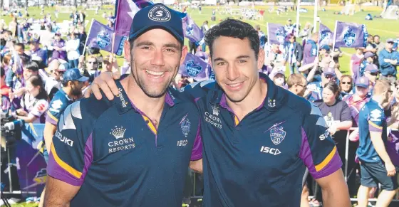  ??  ?? LAST GAME? Melbourne Storm captain Cameron Smith (left) and Billy Slater.
Picture: AAP Image/James Ross
