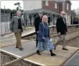  ??  ?? Cllr Peter Davison, Cllr Aileen Hicks, Cllr Mick Burgess and Cllr George Sparks campaigned for better safety measures at Hamstreet station’s foot-crossing