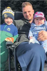  ??  ?? Farmer Llyr Griffiths, who farms between Newcastle Emlyn and Cardigan, pictured with son Noah, 4 and baby daughter Nia.