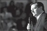  ?? AP/ AJ MAST ?? Republican presidenti­al candidate Ted Cruz addresses a campaign rally Sunday in Lafayette, Ind.