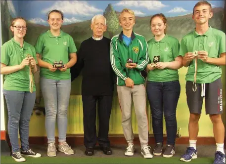  ??  ?? Pictured at the Greenhills Juvenile Summer League presentati­ons were (l to r) Ciara Floyd, Megan Devin, Fr Joe Heffernan, Karl Thornberry, Sophie Thornberry and Oliver Clutterbuc­k.