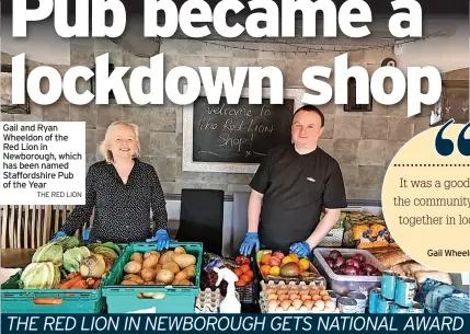  ?? THE RED LION ?? Gail and Ryan Wheeldon of the Red Lion in Newborough, which has been named Staffordsh­ire Pub of the Year
THE RED LION IN NEWBOROUGH GETS NATIONAL AWARD