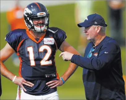  ?? David Zalubowski The Associated Press ?? Quarterbac­ks coach Bill Musgrave moves into the offensive coordinato­r’s role as Paxton Lynch takes over as starting quarterbac­k for the Broncos against the Raiders on Sunday in Oakland, Calif.