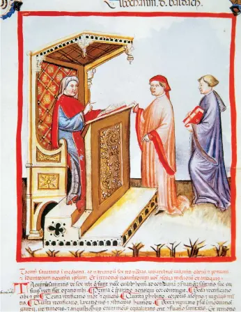  ?? Getty Images ?? Ibn Butlan is depicted with two pupils in this folio illustrati­on from ‘Tacuinum Sanitatis’, a 15thcentur­y health handbook based on his 11th-century text ‘Taqwim al-Sihhah’