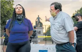  ??  ?? The Washington Post’s Evelyn Hockstein took this photo titled Emancipati­on Memorial Debate, which won first prize in the Spot News Singles category. It shows a man and woman disagreein­g on the removal of the Emancipati­on Memorial, in Lincoln Park, Washington DC, USA.