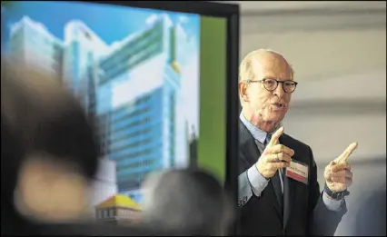  ?? CONTRIBUTE­D BY BRANDEN CAMP ?? Portman Holdings Vice Chairman Jack Portman speaks during the ground breaking ceremony of Coda at Tech Square in Midtown on Tuesday.