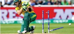  ?? Photo: Zimbio ?? Faf du Plessis of South Africa is bowled by Hasan Ali of Pakistan on June 8, 2017 in Birmingham, England.