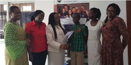  ??  ?? L-R: Head of Counsellin­g and Placement, Bridge House College, Mrs. Olabisi Banjo, David’s Guardian, Mrs Abeji Okonkwo, College Administra­tor, Ms Carmen Latty, Master David Okorogheye, Miss. Precious Okorogheye and Marketing Consultant (BHC), Mrs. Omowunmi Fatodu during the presentati­on of the scholarshi­p award to David in Lagos… recently