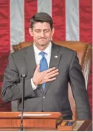  ??  ?? Paul Ryan gestures after being re-elected as Speaker of the House on Tuesday.