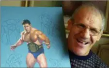  ?? GENE J. PUSKAR — THE ASSOCIATED PRESS FILE ?? Bruno Sammartino poses in 2000 with a painting of him in his pro wrestling prime, weighing 275 pounds in 1965 at age 35, in his Pittsburgh home.