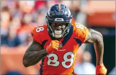 ?? JACK DEMPSEY — THE ASSOCIATED PRESS FILE ?? Denver’s Demaryius Thomas runs a route against the Oakland Raiders during a 2018 game in Denver.