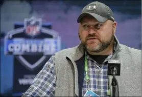  ?? MICHAEL CONROY - THE ASSOCIATED PRESS ?? FILE - In this Feb. 25, 2020, file photo, New York Jets general manager Joe Douglas speaks during a news conference at the NFL football scouting combine in Indianapol­is.