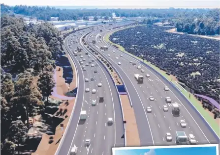  ??  ?? Artist impression­s of the $1 billion Gold Coast M1 upgrade between Varsity Lakes and Tugun and (inset) Robina City Parklands