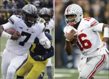  ?? ASSOCIATED PRESS FILE ?? Ohio State quarterbac­ks Dwayne Haskins, left, and J.T. Barrett.