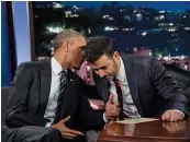  ?? — AFP ?? US President Barack Obama speaks with television host Jimmy Kimmmel during a break in the taping of the
Jimmy Kimmel Live! show at El Capitan Theater in Hollywood, California, on Tuesday.