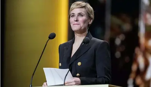  ?? ?? French actress Judith Godreche speaks during the 49th Cesar Award ceremony in Paris, Friday, Feb. 23, 2024.