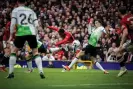  ?? ?? Kobbie Mainoo curls home United’s second goal. Photograph: Ash Donelon/Manchester United/Getty Images