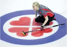  ?? THE CANADIAN PRESS ?? Northwest Territorie­s' Megan Koehler calls for the sweep while taking on New Brunswick in pre-qualifiers during the Scotties Tournament of Hearts in St. Catharines on Saturday.