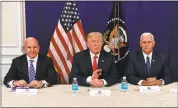  ?? NICHOLAS KAMM/AGENCE FRANCE-PRESS VIA GETTY IMAGES ?? President Donald Trump, with National Security Advisor H. R. McMaster, left, and Vice President Mike Pence, speaks Thursday during a security briefing in New Jersey.