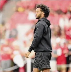  ?? Christian Petersen/getty Images ?? Cardinals quarterbac­k Kyler Murray has returned to practice, but it’s unclear when he will play again after recovering from an ACL injury.